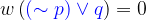 \dpi{120} w\left ( {\color{Blue} \left ( \sim p \right )\vee q} \right )=0